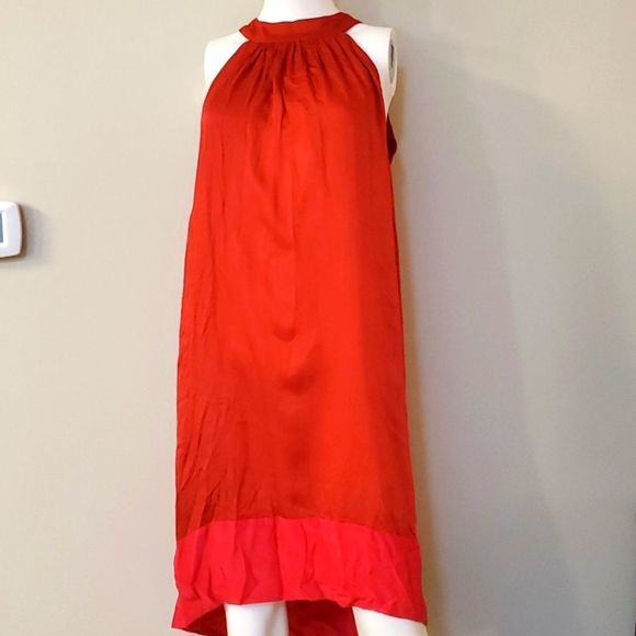 Benares red halter dress, silky, S, bright - Picture 1 of 5
